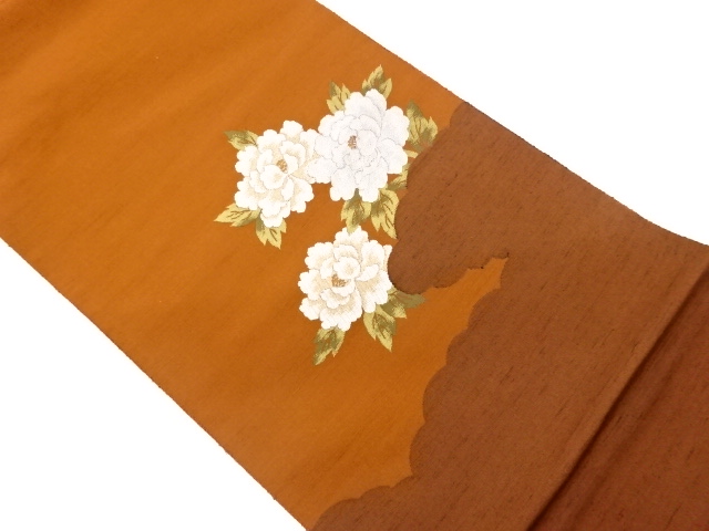 JAPANESE FUKURO OBI / TSUMUGI / WOVEN PEONY
